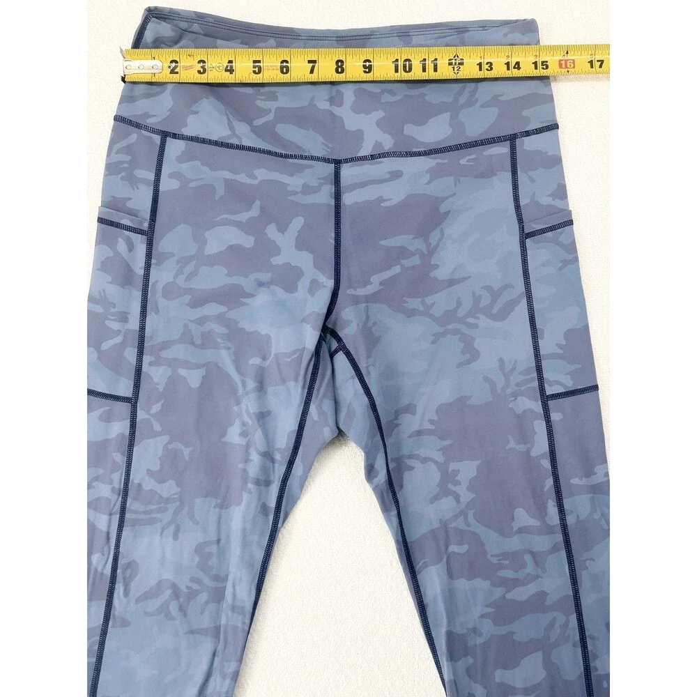 SIORO Womens Leggings L High Waist Pockets Blue Camo Activewear Yoga Workout